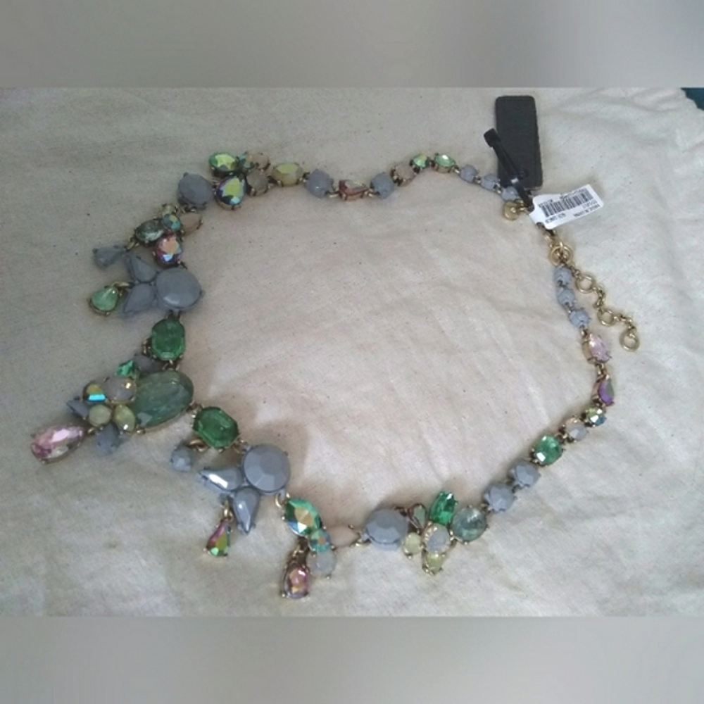 NWT J. Crew Statement Necklace Green Blue Pastiche Crystal Dangle Gemstones